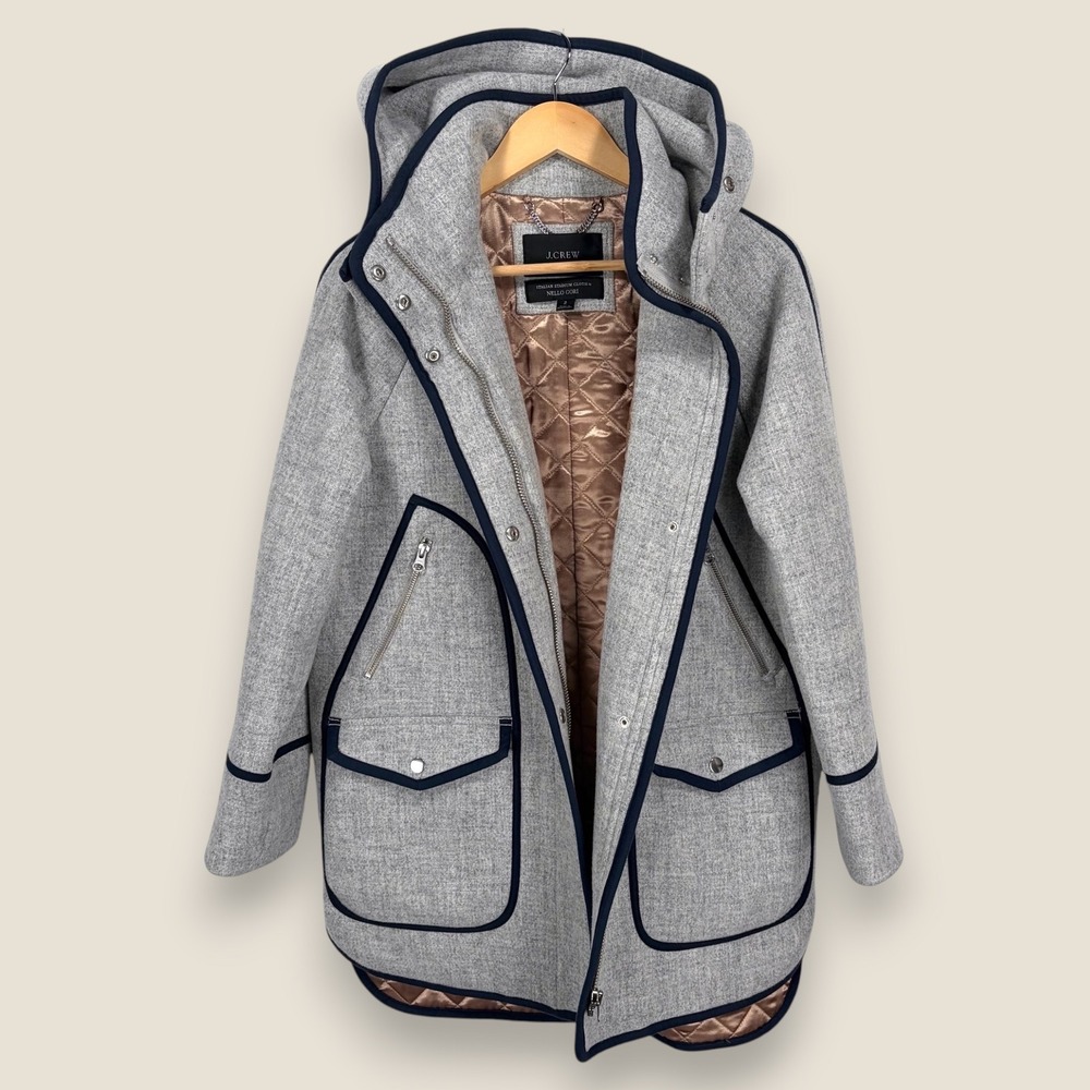 J. Crew Stadium Cloth Wool Parka Hooded Jacket Womens 2 Gray Chateau Lined